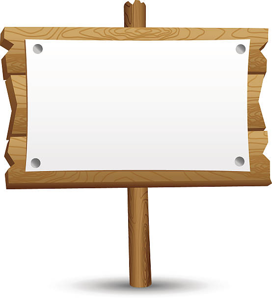 A wooden sign with blank white paper on a white background.