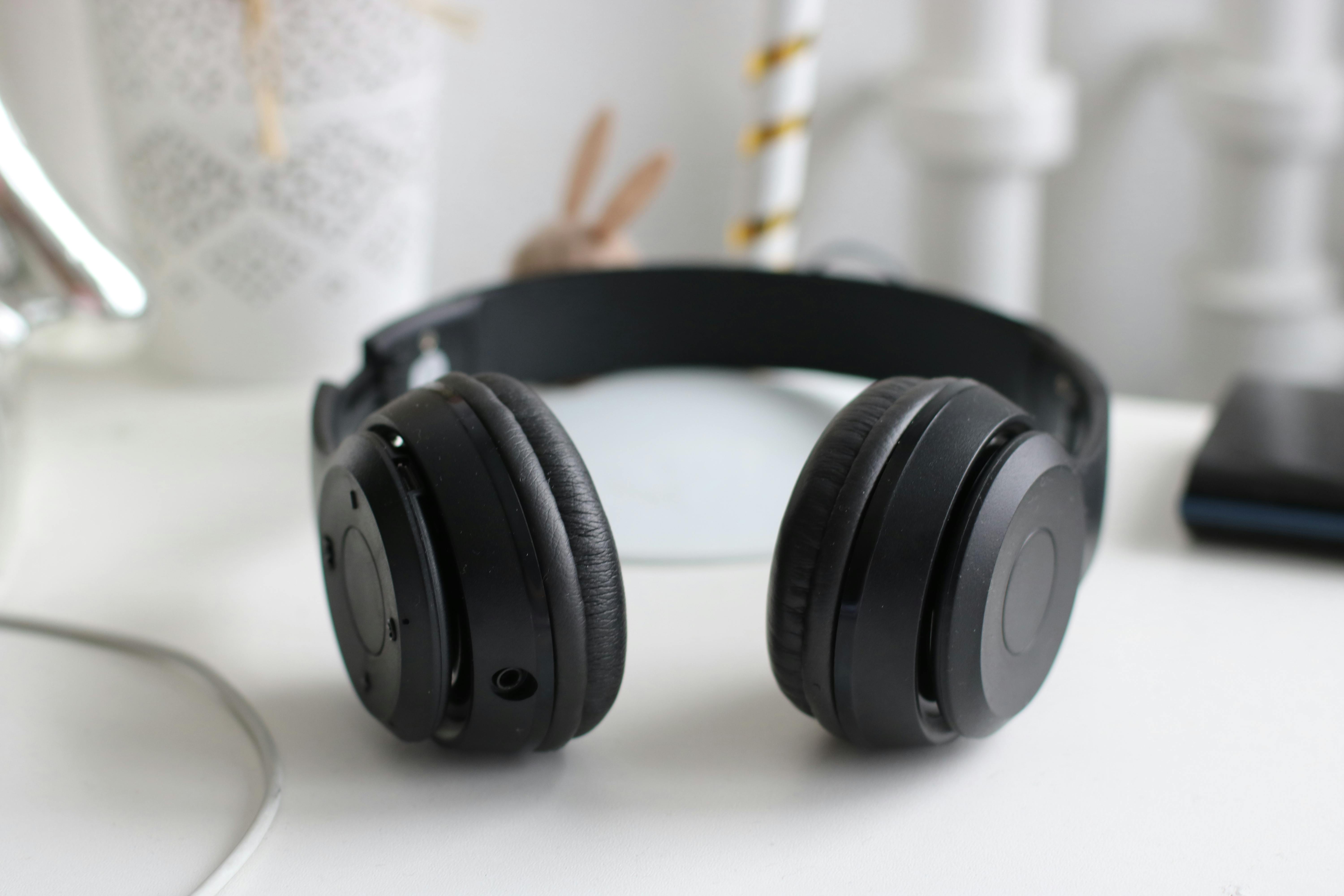 A pair of black headphones