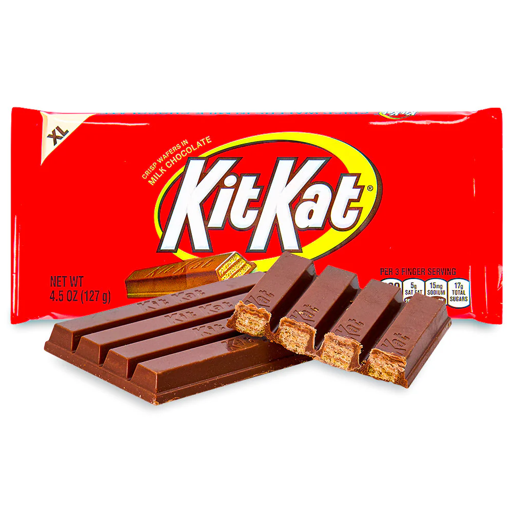 A KitKat chocolate bar with four crispy wafer fingers.
