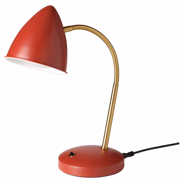 Picture of a red IKEA lamp on white background