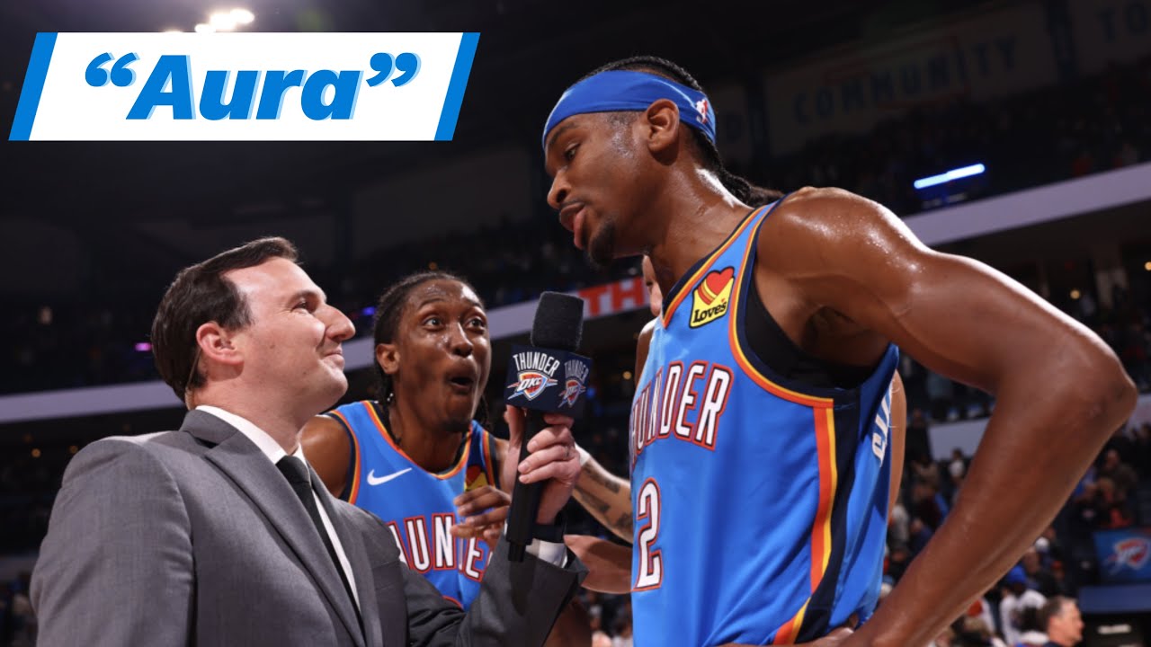 Shai giving an interview. His teammate is amazed by his aura